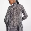 Metallic Paisley Georgette Tie-Neck Dress Metallic Paisley Georgette Tie-Neck Dress