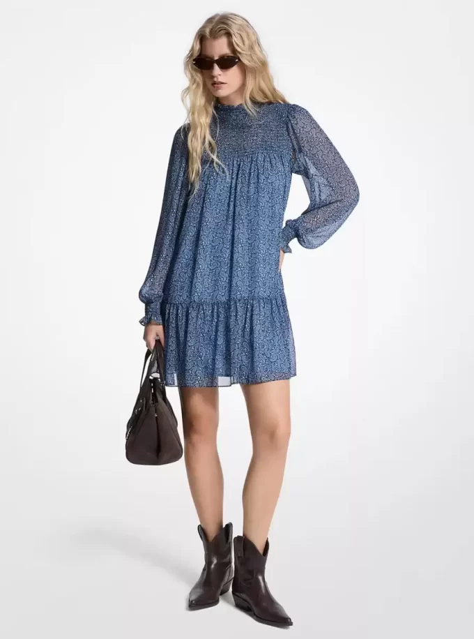 Metallic Paisley Print Georgette Dress