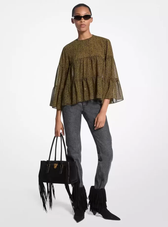 Paisley Print Georgette Tiered Blouse
