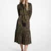 Paisley Print Satin Tie-Neck Midi Dress