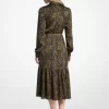 Paisley Print Satin Tie-Neck Midi Dress
