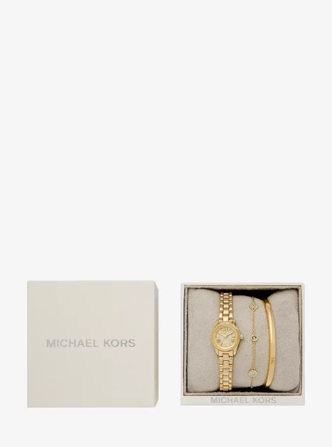 Petite Lexington Pavé Gold-Tone Watch and Jewelry Gift Set