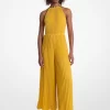 Pleated Embellished Georgette Halter Jumpsuit