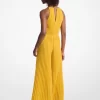 Pleated Embellished Georgette Halter Jumpsuit