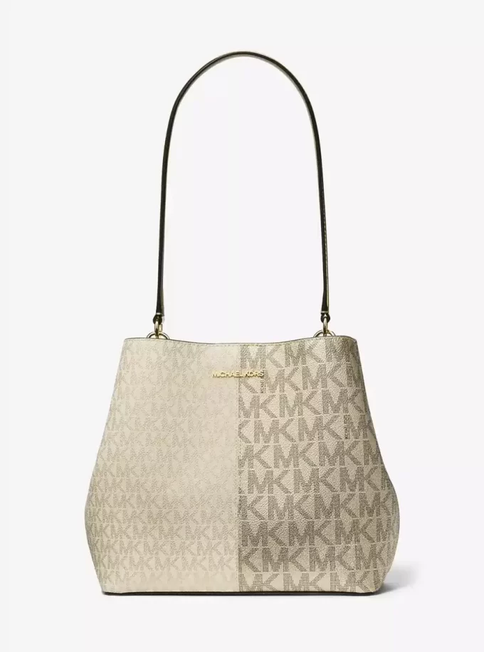 Pratt Medium Two-Tone Metallic Signature Logo Shoulder Bag