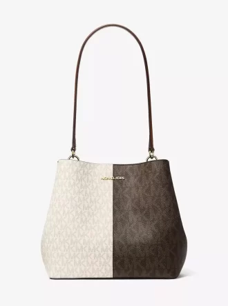 Pratt Medium Two-Tone Signature Logo Shoulder Bag