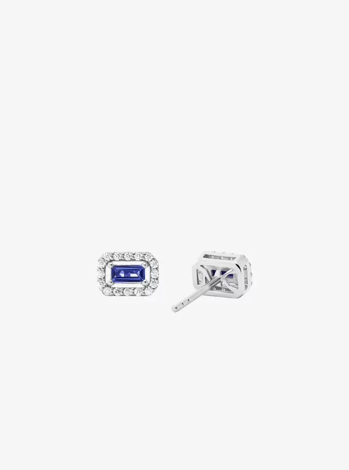 Precious Metal-Plated Sterling Silver Pavé Halo Stud Earrings