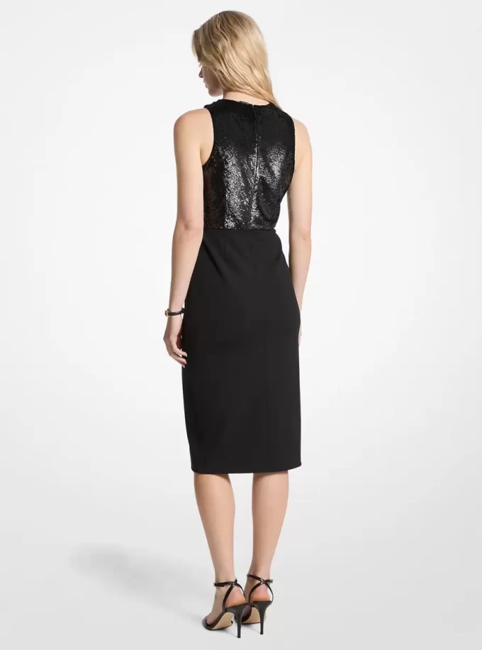 Sequined and Crepe Halter Dress