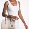 Sheila Medium Two-Tone Metallic Signature Logo Satchel