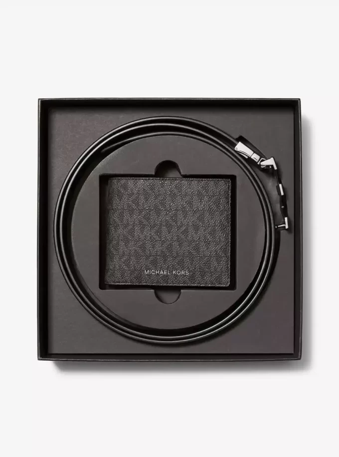 Signature Logo Wallet and Reversible Belt Gift Set