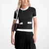 Stretch Knit Short-Sleeve Sweater