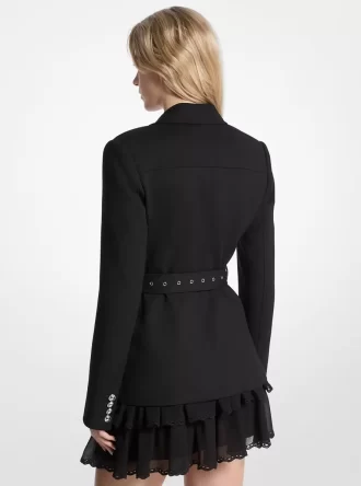 Stretch Wool Blend Belted Utility Blazer
