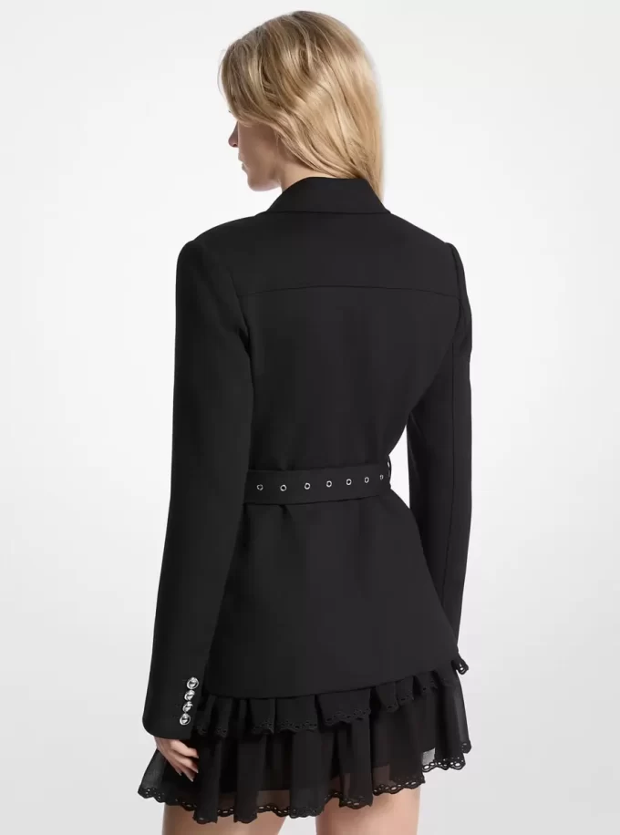 Stretch Wool Blend Belted Utility Blazer