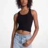 Tie-Front Ribbed Stretch Knit Tank Top