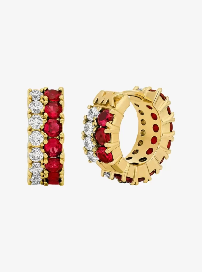 Two-Tone Stone Huggie Earrings