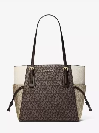Voyager Large Color-Block Metallic Signature Logo Tote Bag